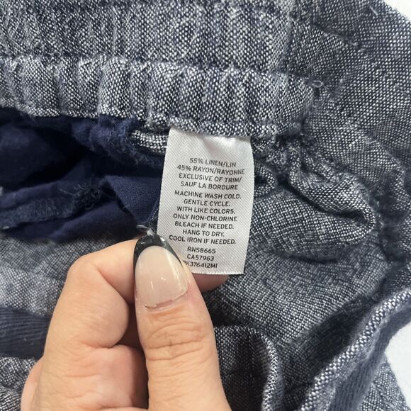 Susina XS Linen Blue Navy Heathered Wide Leg Pull On Drawstring Pants - Picture 7 of 9